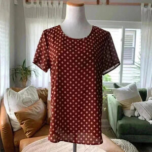 Pleione red patterned chiffon blouse